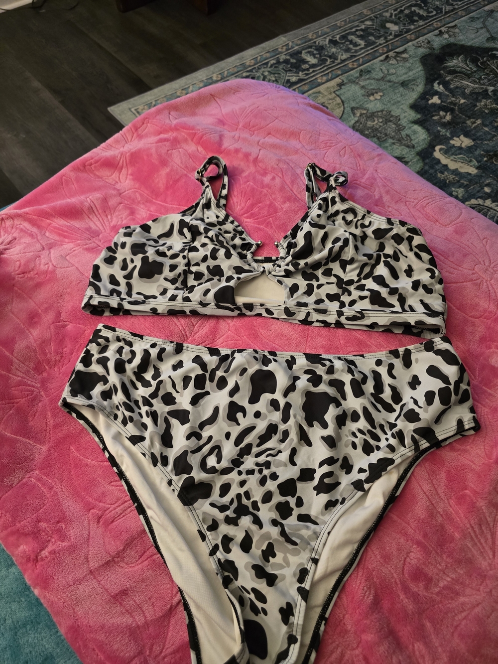 Black & White Animal Print High-Waist Bikini Set - Women Intimates & Sleepwear